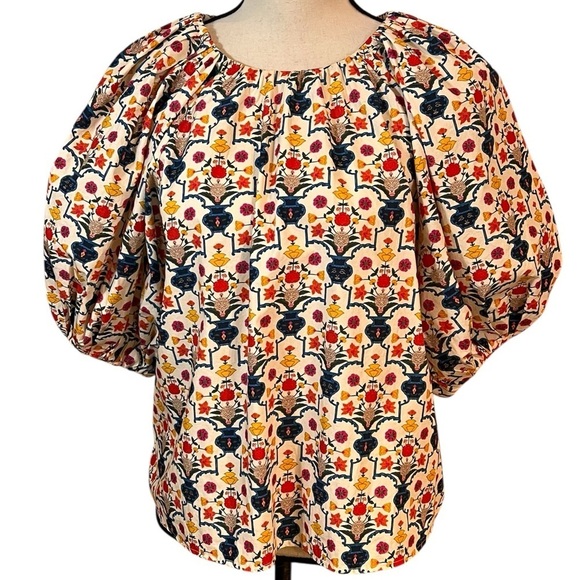 RHODE Tops - RHODE Colorful Floral Print Puff Sleeve Top Sz-S